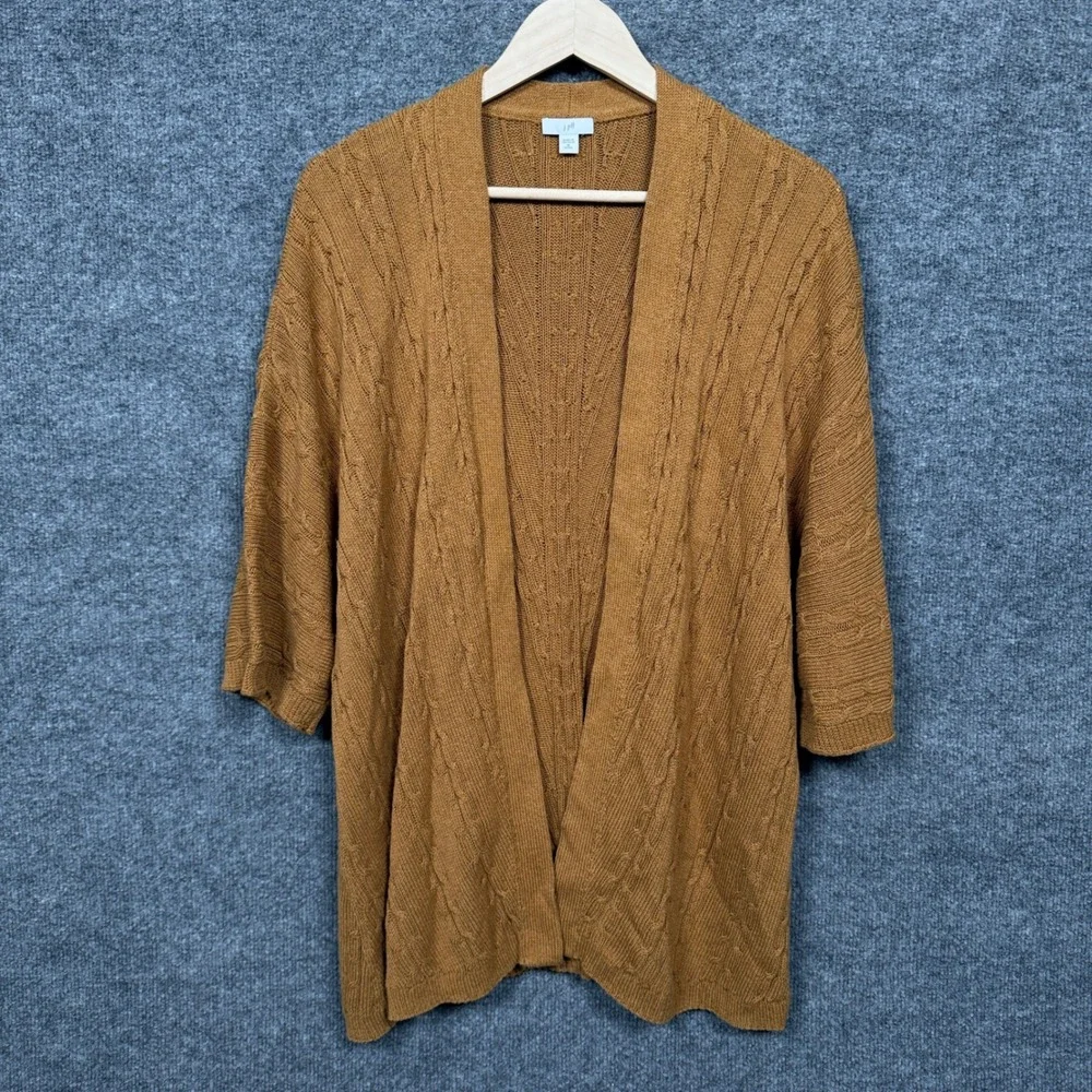 J.Jill‎ Petites Size XL Cardigan Brown Chunky Cable Knit Open Front Cotton Nylon